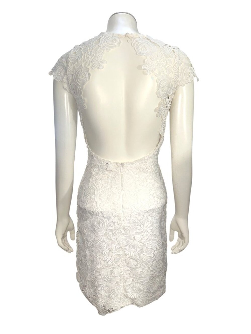 Lulus S White Lace Open Back Fitted Mini Dress Floral Bridal Bachelorette Chic - Picture 4 of 9